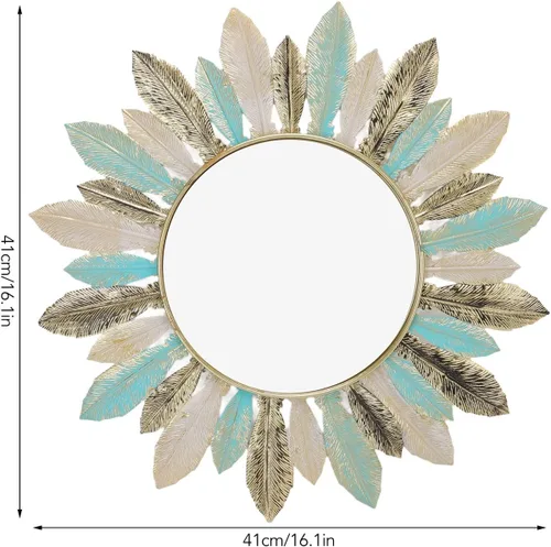 Vista 5 de Espejo de pared de metal bohemio, espejos decorativos redondos de 16.1 pulgadas para sala de estar, baño, dormitorio