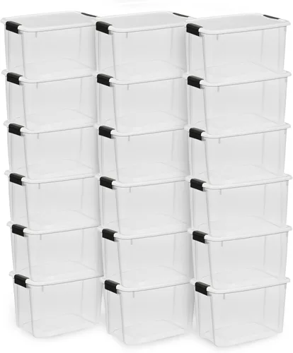 Vista 22 de Sterilite contenedor apilable de plástico transparente, 116 cuartos de galón de capacidad, tapa de cierre, paquete de 8