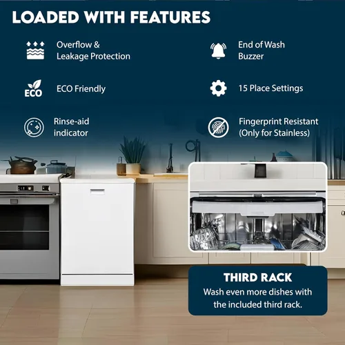 Vista 3 de Ecuador 24 in Lavavajillas Top Control 3 Rack 15 lugar 0.12 oz QUIET 51 dB 110V EStar in White