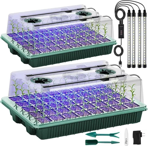 Vista 8 de Bandeja de inicio de semillas con luz de crecimiento, 2 paquetes de 80 celdas, kit de inicio de semillas reutilizables con cúpula de humedad