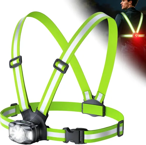 Luces de Correr para Corredores, Luz de Correr de 500 Lúmenes con Luz de Alerta Roja Trasera, Haz Ajustable de 45° e Impermeable IPX4, Chaleco