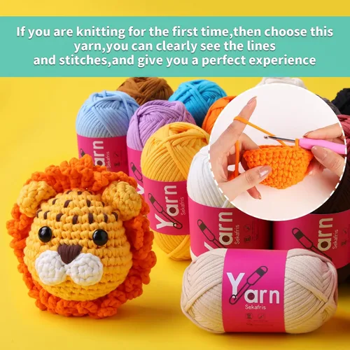 Vista 2 de Hilo de ganchillo con hilo de algodón para ganchillo - Hilos de ganchillo para principiantes con puntadas fáciles de ver - Hilo para ganchillo
