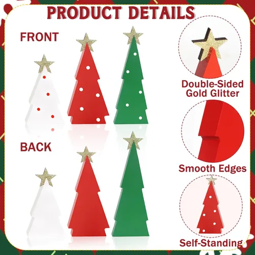 Vista 4 de Decoraciones de Navidad para interiores, 3 piezas de decoración de árboles de Navidad, decoración de estante de mesa, centros de mesa de madera