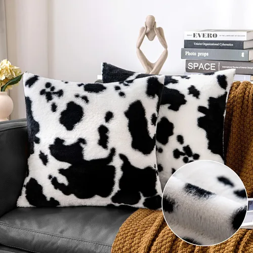 Vista 10 de Woaboy - Juego de 2 fundas de almohada de piel sintética de lujo, decorativas, suaves, de vacuno, esponjosas, de peluche, para sofá, sala de estar