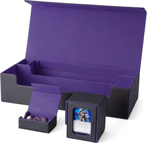 Vista 21 de Venssu MTG - Caja de cubierta para pantalla Commander, caja de cartas para 100 tarjetas de doble funda, TCG con 2 divisores y 1 cargador superior