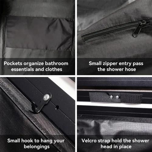 Vista 5 de Toldo de ducha con techo de 3 x 3 pies, luz LED para ducha lateral del vehículo, refugio de privacidad para campamento, baño, resistente a los rayos