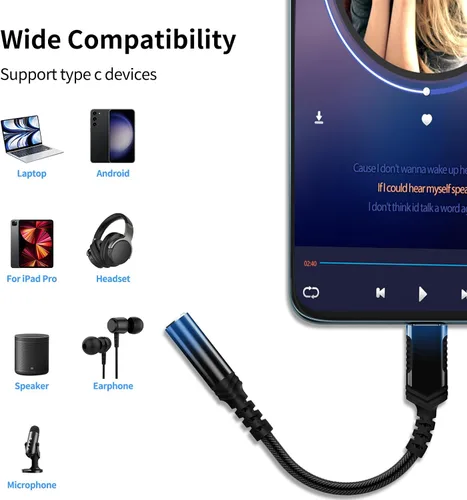 Vista 7 de iMangoo Adaptador de audio USB tipo C a 0.1 in para Motorola Edge+ Android Azul