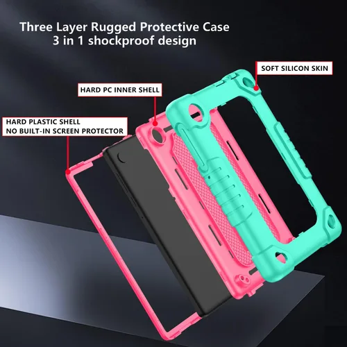 Vista 2 de Funda protectora para tablet TCL Tab 8 Plus, correa para el hombro, silicona suave y parte trasera dura, a prueba de golpes, para TCL Tab 8 Plus/TCL