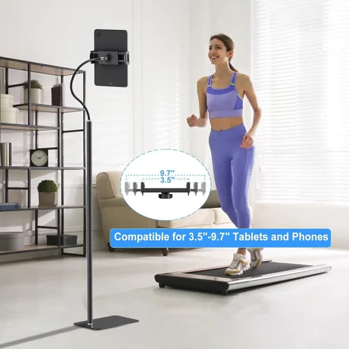 Vista 2 de Tablet Floor Stand Holder with Flexible Gooseneck and Stable Base, Compatible with Tablet and Cell Phones (3.5''-9.7''), Black