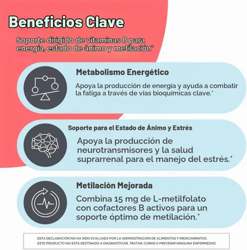 Vista 4 de Complejo MethylPro B con L-metilfolato 15 mg, 30 cápsulas