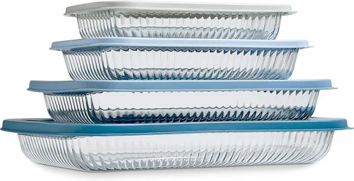 Vista 13 de COOK WITH COLOR - Juego de 8 piezas de refractarios profundos de vidrio con tapas de plástico, para hornear y almacenar alimentos, aptos para Azul