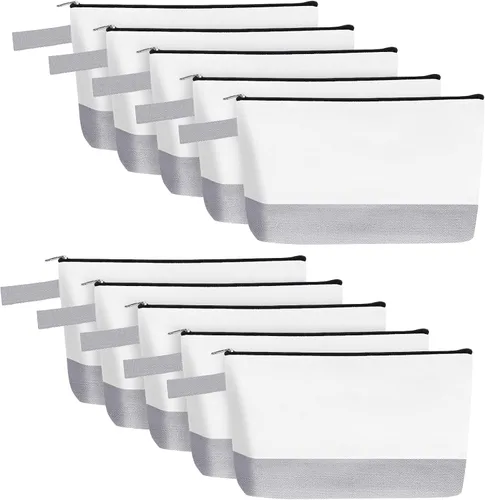 Vista 35 de 10 bolsas de maquillaje de lona de algodón con parte inferior y correa, bolsa de cosméticos multiusos con cremallera, bolsa de aseo de viaje, bolsa