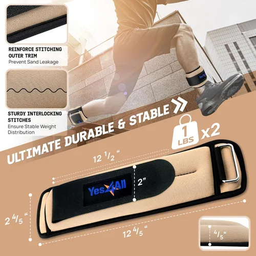 Vista 3 de Yes4All Par de pesas para muñeca y tobillo de 1 libra a 10 libras, correa ajustable para caminar, trotar, pilates, gimnasio, entrenamiento