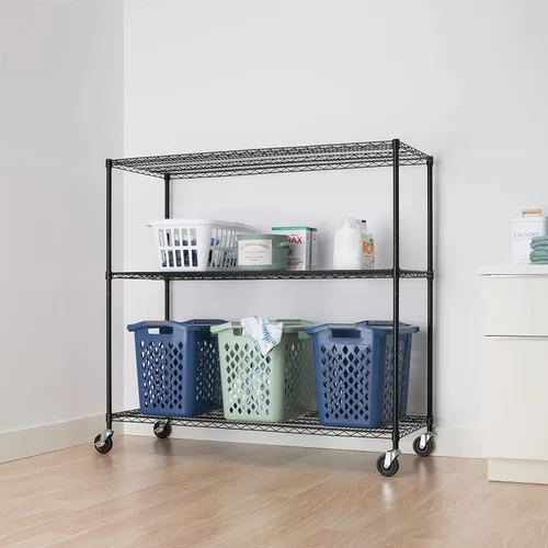 Vista 2 de Trinity Basics Estantería de alambre ajustable de 3 niveles con ruedas para organización de cocina, almacenamiento de garaje, cuarto de lavandería