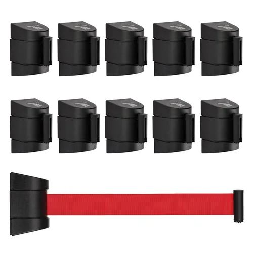 Vista 10 de DuraSteel Barrera retráctil para cinturón de control de multitudes de montaje en pared, cinturón de barrera retráctil negro de 9.2 pies, barreras