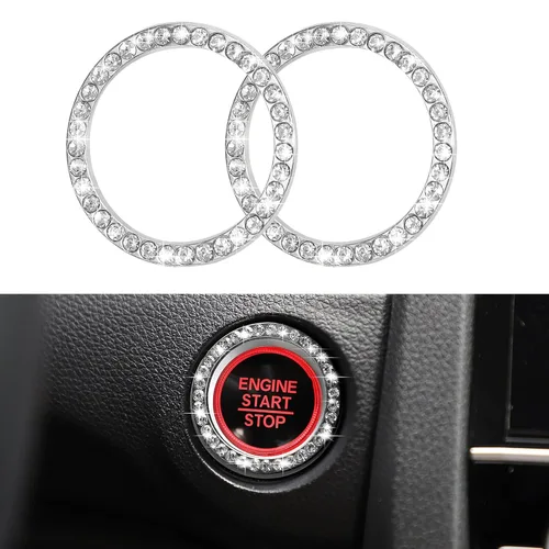 Vista 13 de WINKA 2 piezas brillantes para el botón de arranque del motor de automóvil, tapas de anillo de encendido sin llave, accesorios brillantes