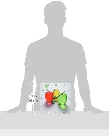 Vista 2 de 3dRose DPP_98432_1 Reloj de pared con manzanas de vidrio en rojo amarillo N verde, 10 x 10 pulgadas