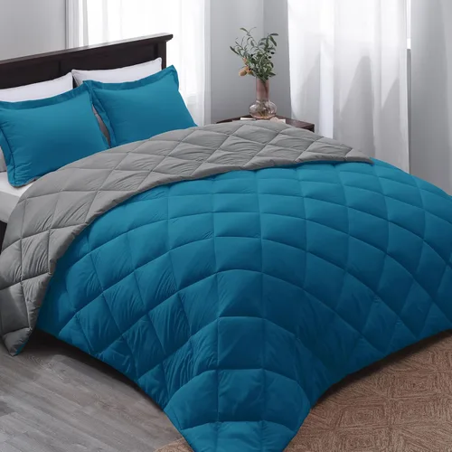 Vista 23 de Basic Beyond Juego de edredón tamaño individual – Juego de edredón de color rojo individual, juego de edredón reversible para todas las estaciones