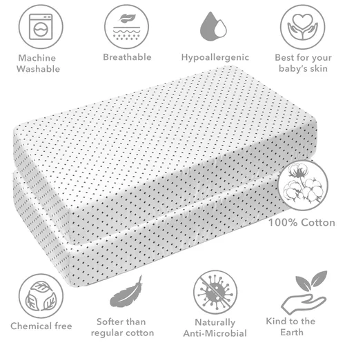 Vista 5 de Bacati - Paquete de 2 sábanas bajeras de muselina de algodón 100% muselina de algodón para cuna, sedosas, suaves, transpirables, para colchones