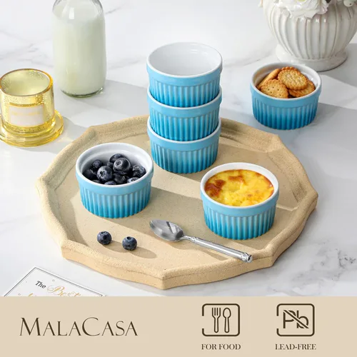 Vista 3 de MALACASA Ramequines de 119 ml aptos para horno, pequeños platos de soufflé cerámicos para crema brulée y soufflé, tazas de natillas de barro