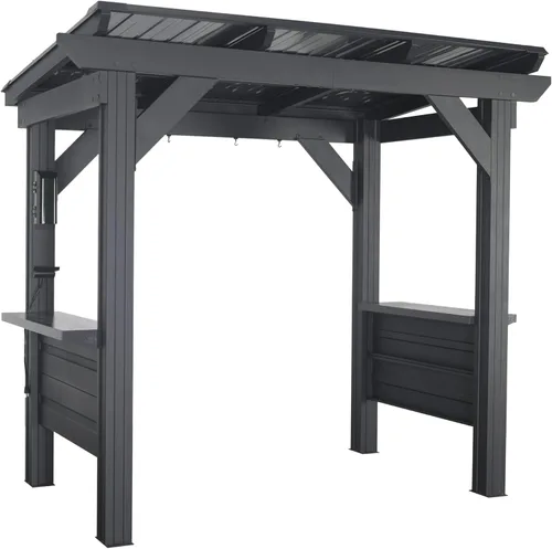 Backyard Discovery Rockport - Pabellón de acero galvanizado para barbacoa de 8 x 6 pies con techo de acero rígido, parte superior de barra, puerto