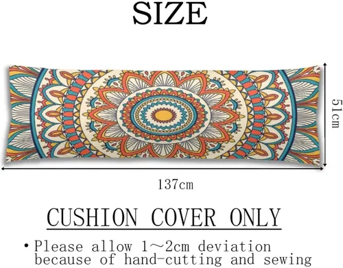 Vista 2 de Funda de Almohada Corporal Decorativa Boho con Patrón de Mandala Retro, Estampado Floral Bohemio, Funda de Almohada Larga con Cremallera, Fundas