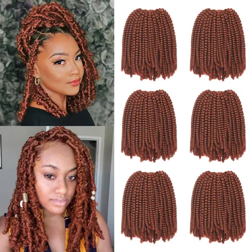 Xtrend - Cabello trenzado de ganchillo con rizos de resorte, color rojo cobrizo, 8 pulgadas, para rizos de mariposa desgastados, extensiones de 350#