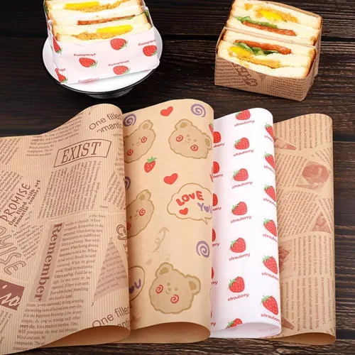Vista 3 de 100 piezas de bolsas de papel para empaquetado de sándwiches - Hojas de papel encerado para alimentos, envoltorios para cestas, envoltorios