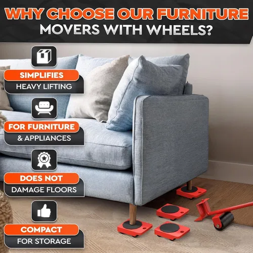 Vista 7 de Furniture Lifter Tool & Furniture Moving Sliders Set 360° Rotating Wheels Up to 220 lbs, Refrigerator Movers Sliders with Smooth Glide, Non-Scratch