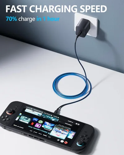 Vista 3 de Cargador de 60 W para Nintendo - Adaptador de CA Switch 2, carga rápida de 20 V 3 A con cable USB C de 5 pies para Switch, Lite, OLED, Steam Deck