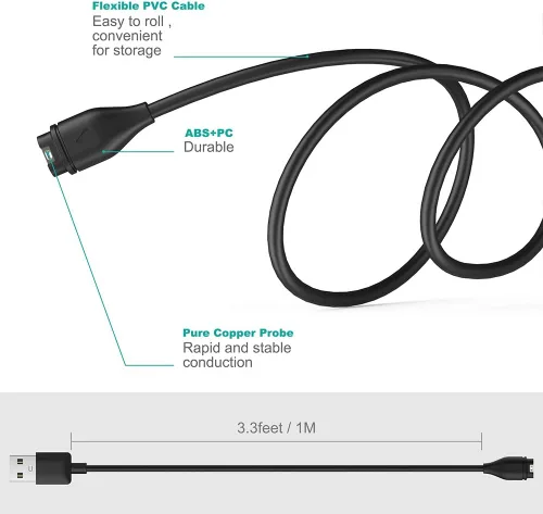 Vista 3 de TUSITA Cable cargador compatible con Garmin Watch, paquete de 2, 3.3 ft