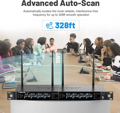 Vista 2 de Phenyx Pro Sistema de micrófono inalámbrico de conferencia de 8 canales, micrófono inalámbrico de podio con frecuencias UHF de 8 x 25, escaneo