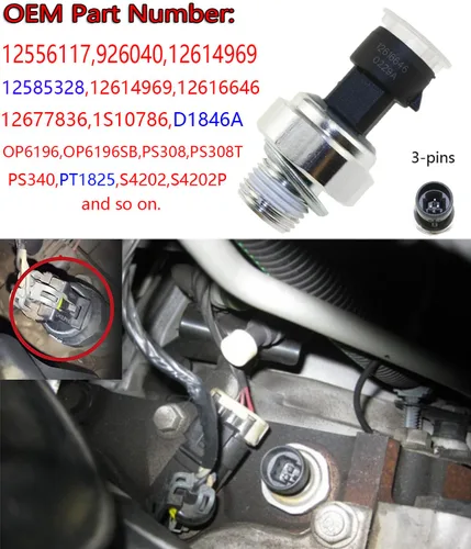Vista 2 de 12677836 Sensor de presión de aceite para Chevy Silverado GMC Sierra Cadillac Escalade compatible con Tahoe Suburban Avalanche Impala Yukon Express