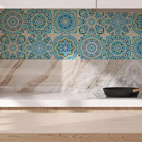 Vista 23 de Lukery Azulejo de despegar y pegar, impermeable, para cocina, mandala, azulejos autoadhesivos, azulejos de PVC, azulejos de pared, azulejos