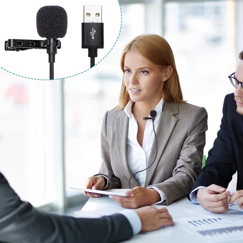 Vista 8 de Micrófono pequeño, micrófono de solapa con cable de 59 pulgadas, paquete de 3 unidades USB portátil con clip en condensador de micrófono