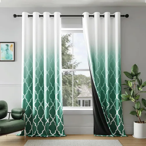 Vista 11 de Cortinas Metro Parlor Ombre 100% opacas de 72 pulgadas de largo, 2 paneles para sala de estar, dormitorio con patrón geométrico marroquí azul