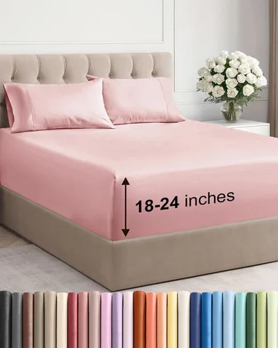 Vista 41 de Sábanas individuales de bolsillo extra profundo, sábanas transpirables y refrescantes de 3 piezas, juego de sábanas de lujo para hotel, suaves, sin