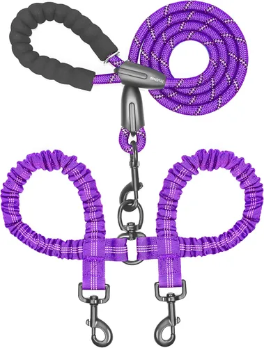 Vista 19 de iYoShop Correa doble para perro, giratoria de 360°, correa para caminar sin enredos con elástico absorbente de golpes para dos perros