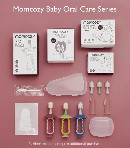 Vista 8 de Momcozy Cepillo de Dientes de Dedo de Silicona para Bebé, Cepillo de Dientes de Dedo para Bebé para Entrenamiento de Dentición, Limpiador Oral