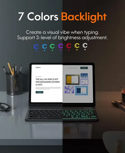 Vista 4 de CHESONA Funda para Samsung Galaxy Tab S9 Fe con teclado, retroiluminación de 7 colores, teclado magnético desmontable y soporte para S Pen, funda