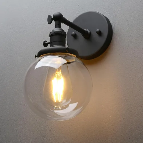 Vista 14 de PERMO Apliques de pared doble vintage industriales antiguos con 2 luces con doble cúpula de vidrio transparente claro de 5.9" redonda (Negro)