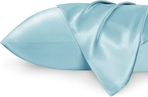 Vista 91 de Bedsure - Juego de fundas de almohada de satén tamaño king, 2 unidades - Fundas de almohada gris plateado para cabello y piel con cierre de sobre