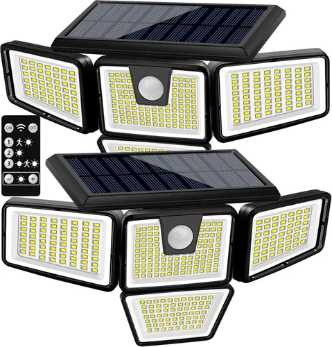 Vista 8 de AmeriTop - Luces solares para exteriores, 2 paquetes, 233 LED de alta luminosidad, luces solares sin cable con sensor de movimiento; 3 cabezas
