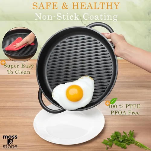 Vista 5 de Moss & Stone Sartén antiadherente de 12 pulgadas para cocinar en interiores, sartén de aluminio fundido para estufa e inducción, apta