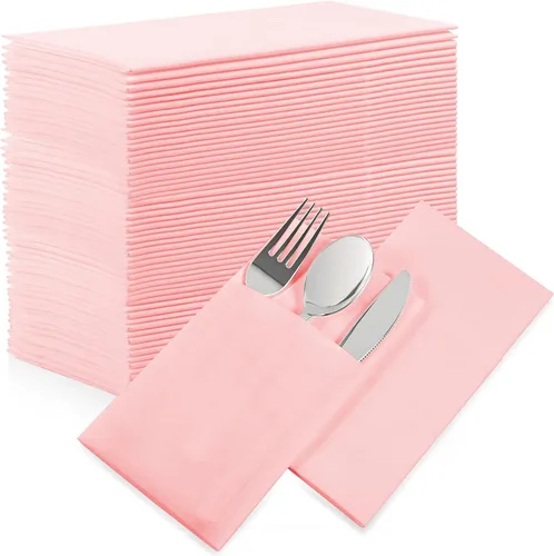 Vista 10 de Servilletas desechables de color azul menta, paquete de 50 servilletas de papel de tacto de lino con bolsillo integrado para cubiertos, tela