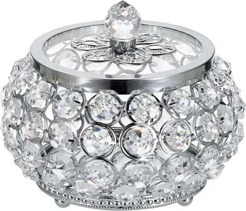 Hipiwe Joyero de cristal con tapa de cristal, caja del tesoro con espejo plateado, caja de joyería decorativa, anillos, aretes, collar, caja de