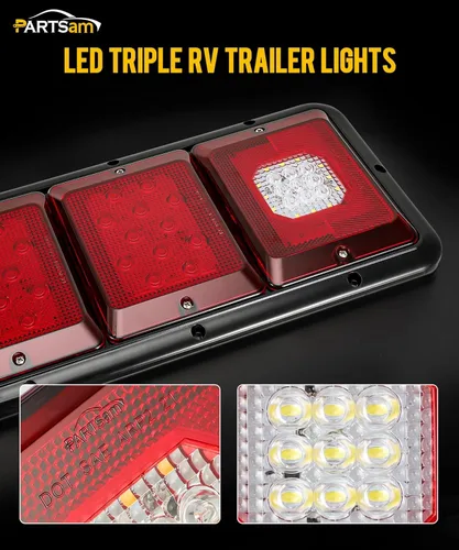 Vista 2 de Partsam 2 luces LED de triple cola 45 LED, montaje vertical u horizontal, luces traseras LED rectangulares de montaje vertical u horizontal, luces