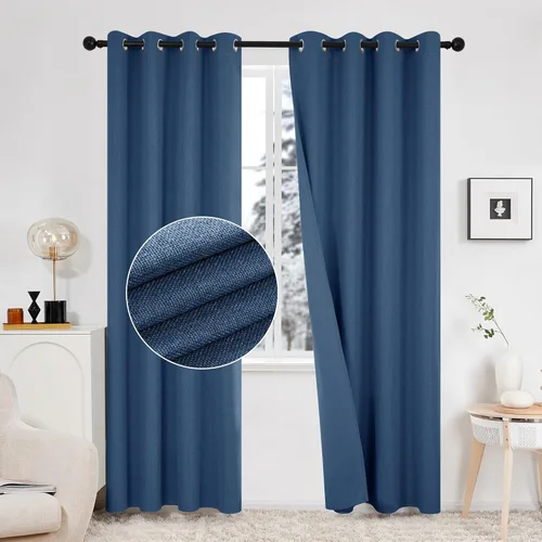 Vista 33 de Deconovo Cortinas totalmente opacas de lino, cortinas de oscurecimiento de habitación con ojales para dormitorio, sala de estar, habitación