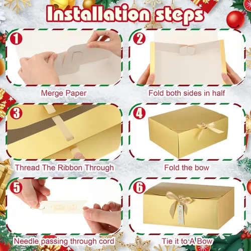 Vista 4 de Maxcheck Juego de 36 cajas doradas para propuesta de dama de honor, cajas de regalo doradas con tapas de 10 x 8 x 4 pulgadas con cinta