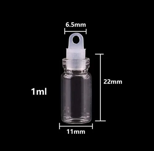 Vista 2 de QXcom - 60 frascos pequeños de vidrio transparente de 0.0 fl oz con tapón de plástico, botella en miniatura, botella de mensaje, regalo